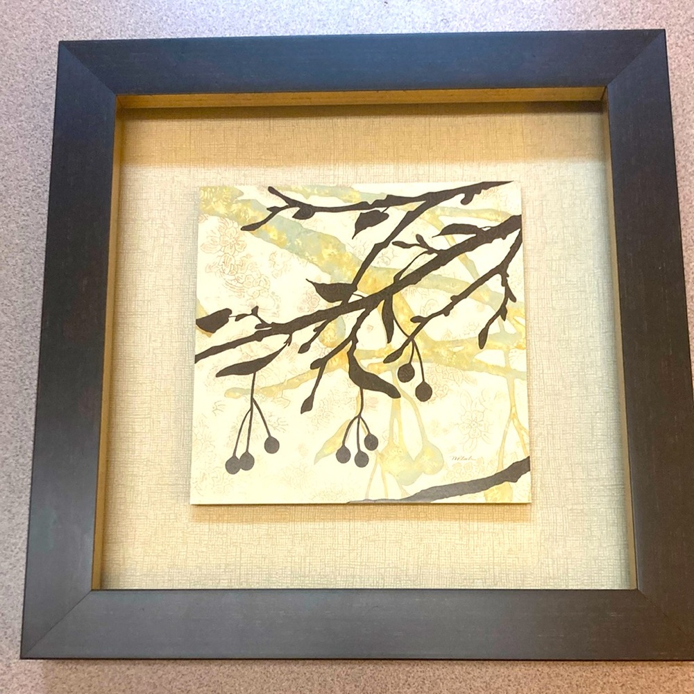 Framed Botanical Art with Black and Cream Tones